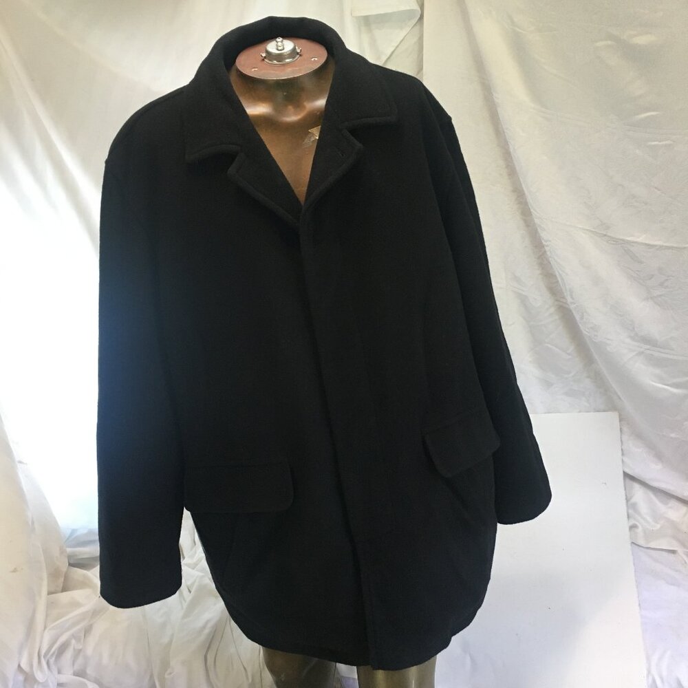 JOSEPH FEISS Wool Coat Winter Jacket Quilted Lining Overcoat Mens Size XL Black